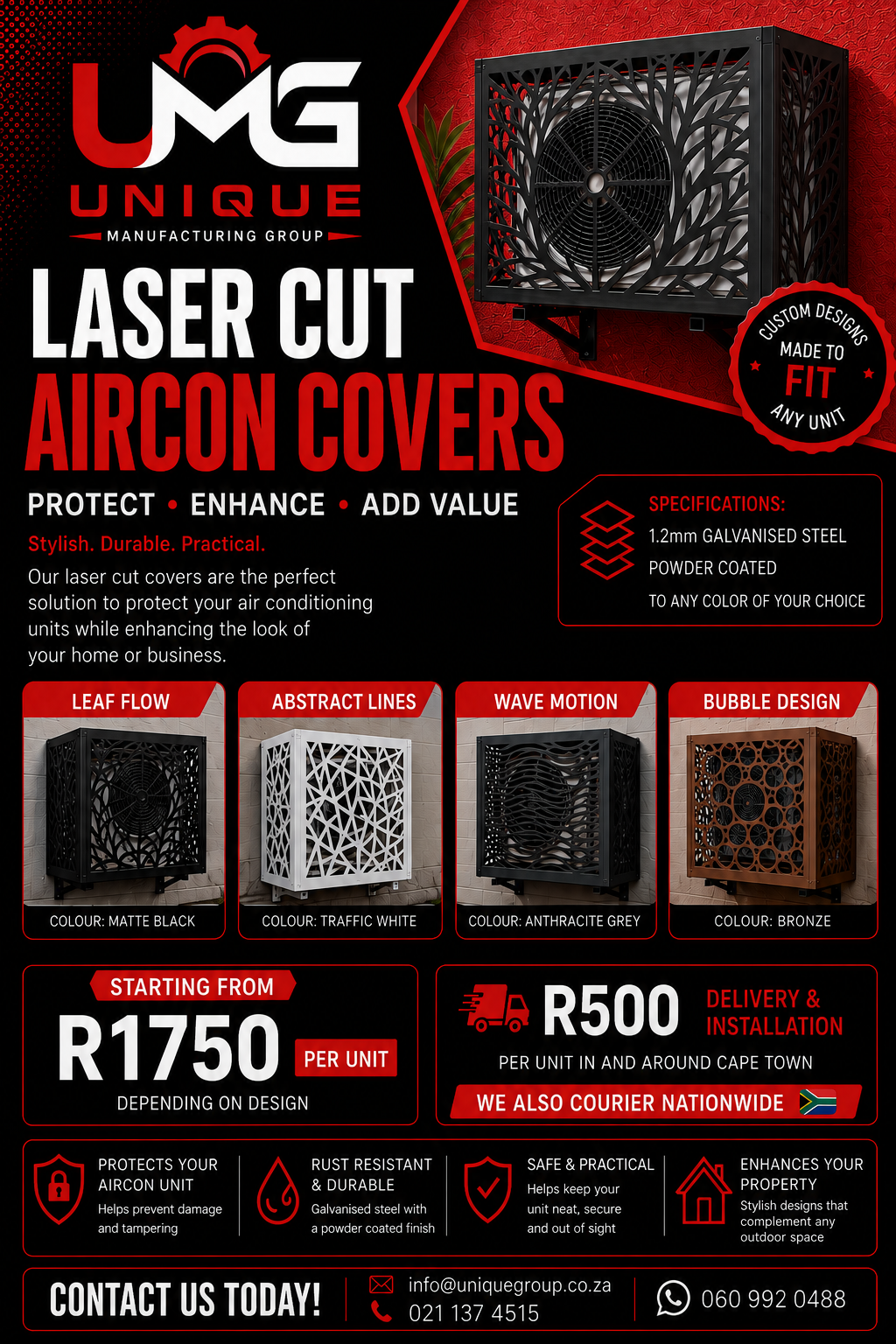 Laser Cut Aircon Covers spec sheet