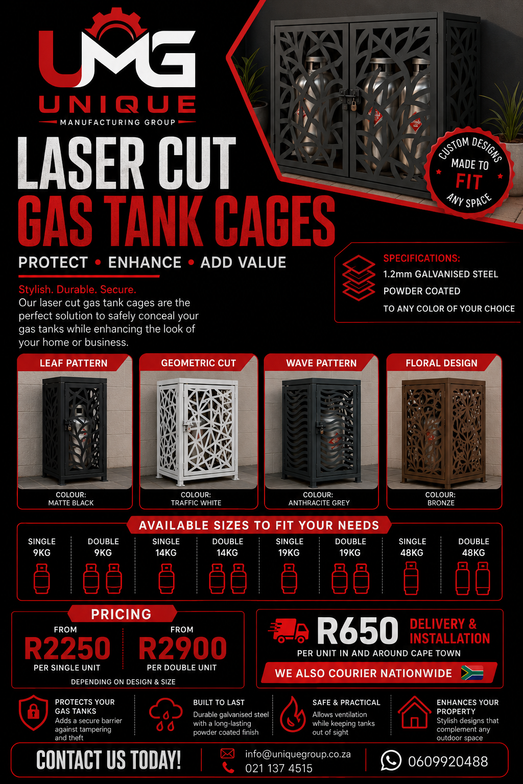 Laser Cut Gas Tank Cages spec sheet