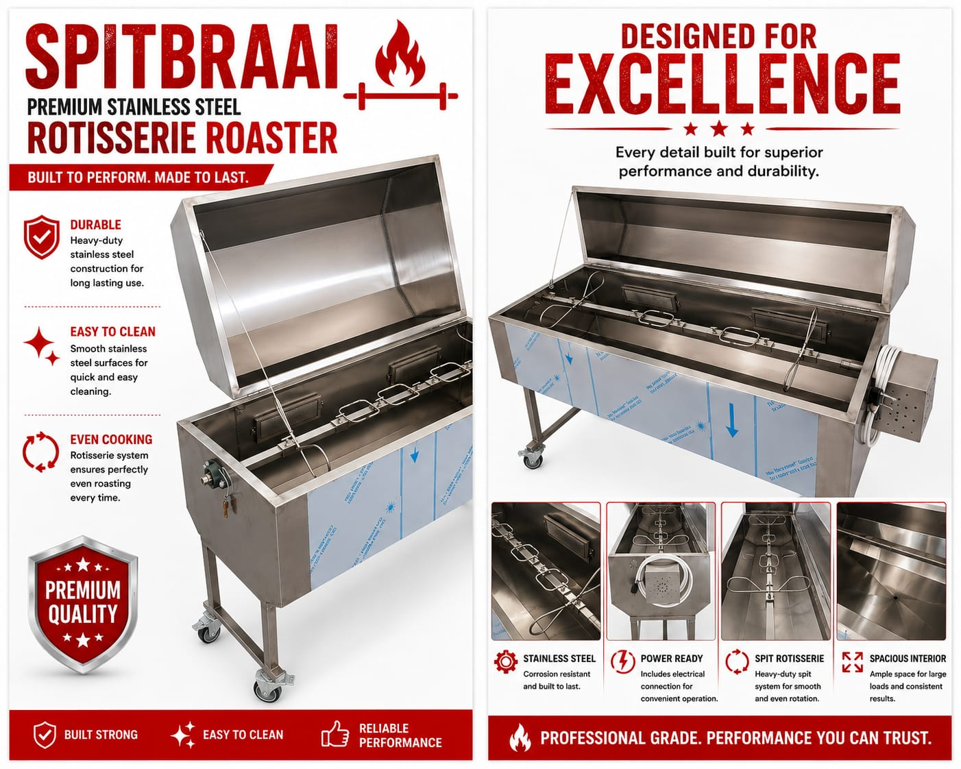 Premium Stainless Steel Spitbraai spec sheet