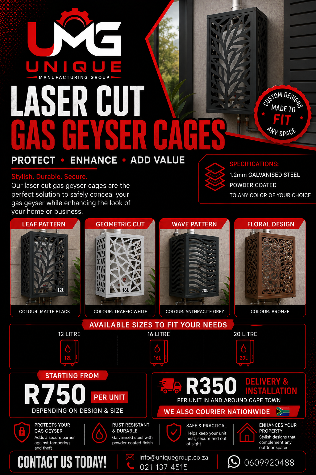 Laser Cut Gas Geyser Cages spec sheet